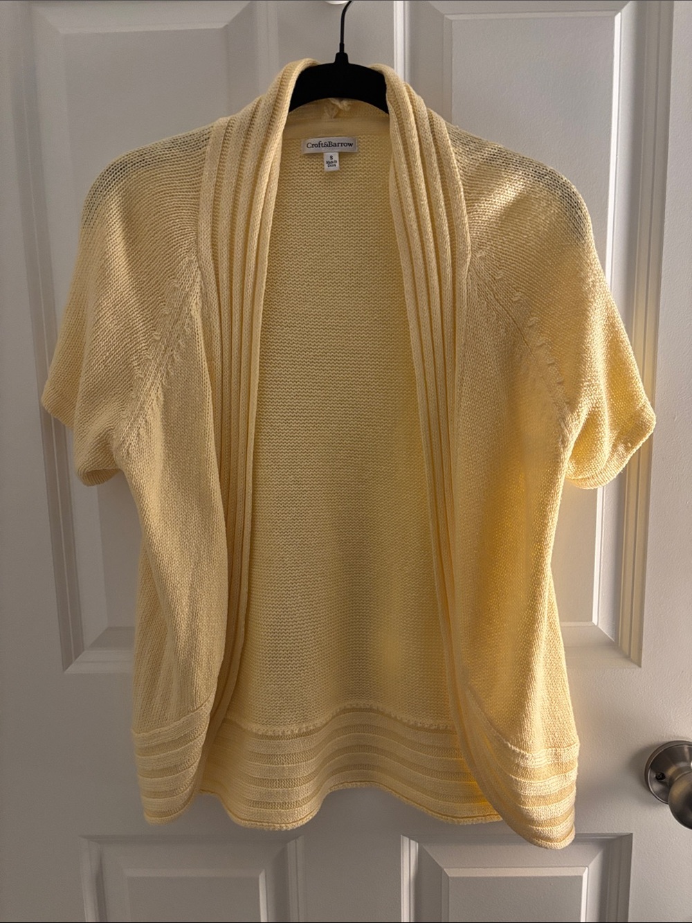 croft & barrow Pale Yellow Short-Sleeve Open Front Cardigan